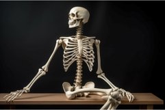 Brooding human skeleton sits in lecture hall. Generate Ai Product Image 1
