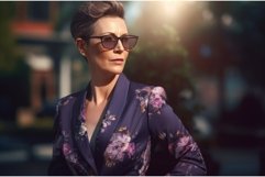 Elegant skinny woman in purple floral jacket. Generate ai Product Image 1