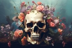 Haunting Skull flowers art. Generate Ai Product Image 1