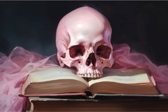 Intriguing Skull pink reading woman. Generate Ai Product Image 1