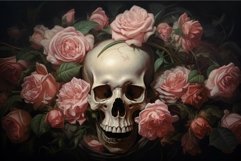 Surreal Skull roses paint nature. Generate Ai Product Image 1