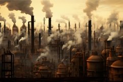 Ominous Smokestacks city. Generate Ai Product Image 1