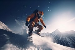 Snowboarder jump mountains. Generate Ai Product Image 1