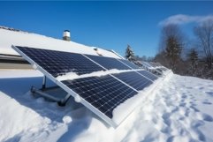 Snow covered solar panels. Generate AI Product Image 1