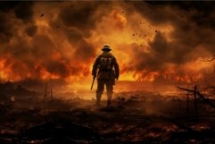 Vigilant Soldier battlefield. Generate Ai Product Image 1