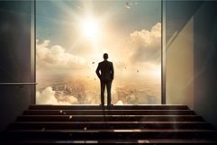 Businessman gazing at sunrise from highrise Product Image 1