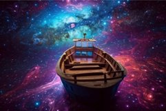 Wood boat in galaxy. Space fantasy ship Product Image 1