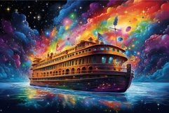 Ancient Wood boat in galaxy. Space fantasy ship Product Image 1