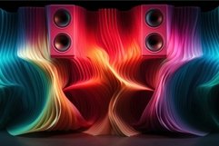 Speakers colorful waves music. Generate Ai Product Image 1