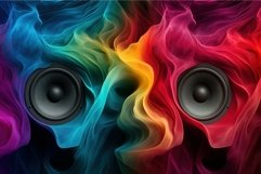 Vibrant Speakers colorful waves music. Generate Ai Product Image 1