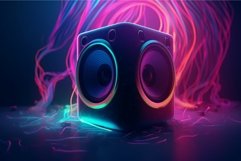 Speakers colorful waves music. Generate Ai Product Image 1