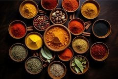 Vibrant Spices colorful top view. Generate Ai Product Image 1