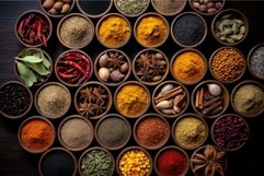 Exotic Spices colorful top view. Generate Ai Product Image 1