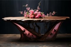 Fragrant Spring wooden table tree blossom. Generate Ai Product Image 1