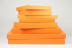 Stack orange pizza boxes carton. Generate Ai Product Image 1