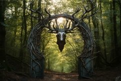 Patient Deer stag waiting gateway. Generate Ai Product Image 1