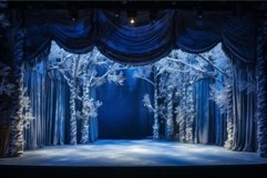 Illuminated Stage spotlight snow forest stand. Generate Ai Product Image 1