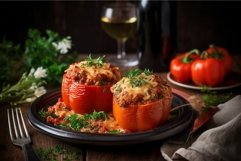 Serving stuffed peppers with rice and meat. Generate ai Product Image 1