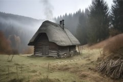 Suburban house on foggy hill. Generate ai Product Image 1