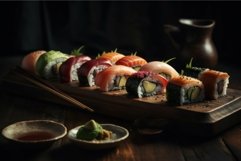 Sushi roll set plate. Generate Ai Product Image 1