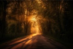 Sunset road forest light. Generate Ai Product Image 1
