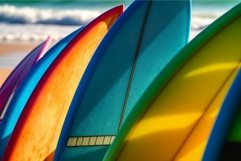 Surfboard colorful beach. Generate Ai Product Image 1