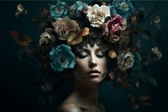 Serene woman with closed eyes adorned with a lavish crown of Product Image 1