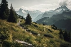 Swiss alps path. Generate Ai Product Image 1