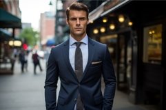 Young professional man in a sharp suit strides confidently t Product Image 1