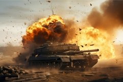 War tank explosion fire. Generate Ai Product Image 1