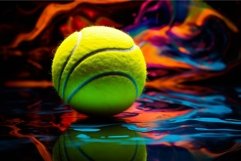 Vibrant tennis ball on reflective water surface Product Image 1