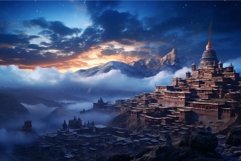 Mystical mountain monastery at twilight Product Image 1