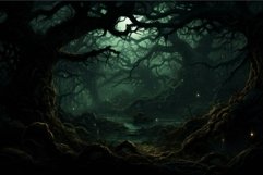 Digital artwork of a mystical forest with dense trees and et Product Image 1