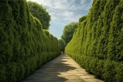 Tranquil pathway flanked by lush green hedges Product Image 1
