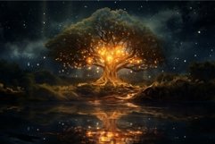 Enchanted tree of light by starry night river Product Image 1