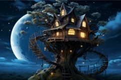 Enchanted treehouse under moonlit sky Product Image 1