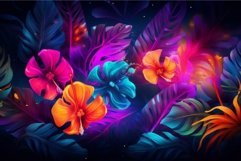 Tropical leaves in neon colors and glowing frame. Generate A Product Image 1