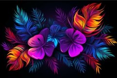 Tropical leaves in neon colors and glowing flowers. Generate Product Image 1