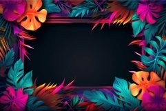 Tropical leaves in neon colors and glowing exotic frame. Gen Product Image 1