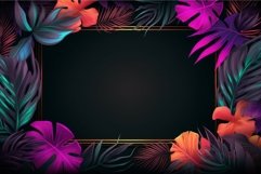 Tropical leaves in neon colors and glowing gold frame. Gener Product Image 1