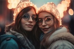 Two girls with hat decorated with lights. Generate ai Product Image 1