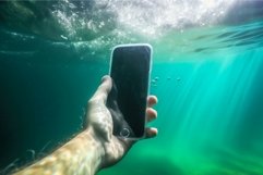 Underwater phone shoot. Generate Ai Product Image 1