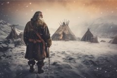 Viking old man snow settlement. Generate Ai Product Image 1