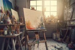 Draw paint art room at morning light. Generate Ai Product Image 1