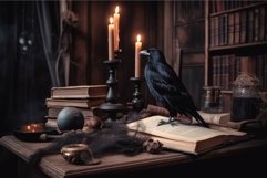 Raven on book. Generate Ai Product Image 1