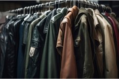 Vintage leather jackets rack. Generate ai Product Image 1