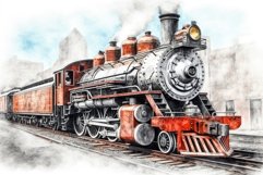 Vintage locomotive illustration. Generate AI Product Image 1