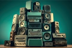 Vintage music speakers pile. Generate Ai Product Image 1