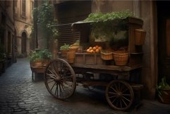 Vintage wooden cart street vegetables stall. Generate ai Product Image 1