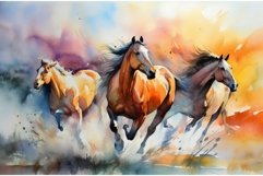 Watercolor horses run. Color paint Product Image 1